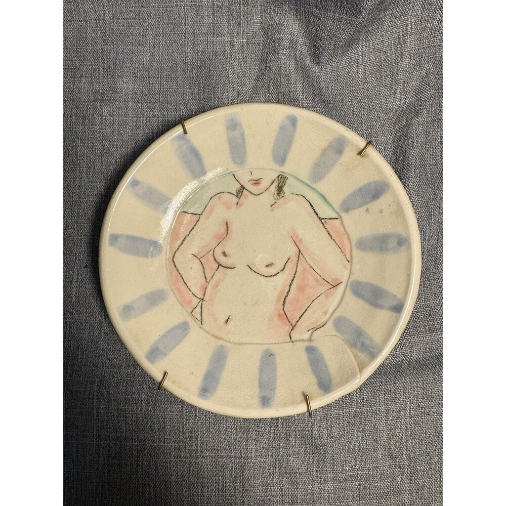 Vintage Signed Studio Pottery Plate – Nude Figure Ceramic Wall Hanging